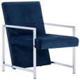 25755Vintage Fauteuil Chaise Confortable - Fauteuil avec pieds en chrome Bleu Velours Fauteuil Relaxation Fauteuil TV - Moderne-1