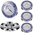 4 × 75MM Centre de Roue  Mercedes Benz Original Chrome et Bleu Emblème Caches Moyeux  -1