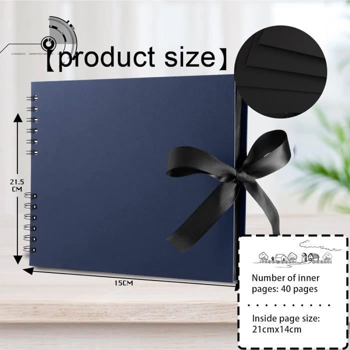 Album Photo Scrapbooking DazSpirit - 80 Pages Noires + 12 Stylos Métalliques