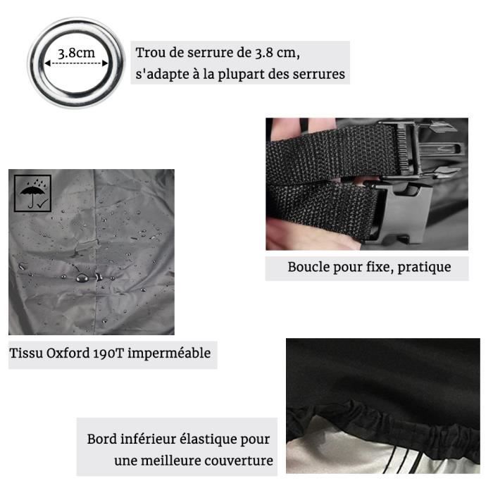 Housse de Protection pour Moto Polyester 190T Etanche Anti-UV, Couverture  de Moto Anti-Poussière Noire - 265 * 105 * 125cm - Cdiscount Auto
