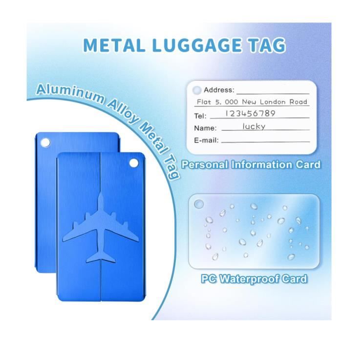 Etiquette De Vin Lot De 5 Etiquette Bagage Aluminium, Étiquette Valise Avion Avec Carte Pvc Etanche Cordon Inox Porte Etiquette Bagage En Metal Pour Valise Bagages Sacs A Dos Voyages 5 Couleurs