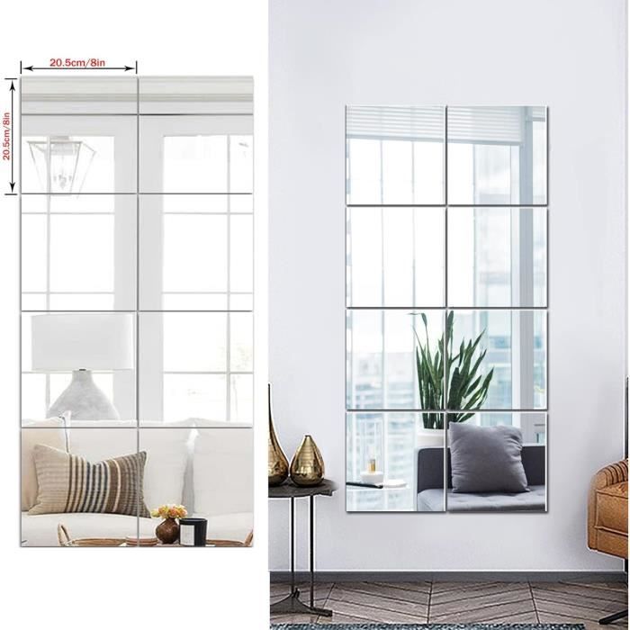 TOLOVIC Miroirs Muraux Adhésifs Sans Cadre – Lot De Carreaux Miroir Verre Pour Décoration Salle De Bain, Chambre, Salon – Facile à Poser