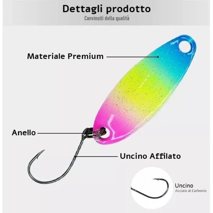 5 Cuillères à Pêche UV Pour Truite - 3,5 G Avec Hameçons - Set Complet Avec Boîte