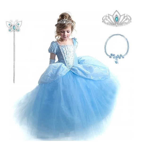 Robe Princesse Elsa Look - JUREBECIA - Costume Fille - Bleu
