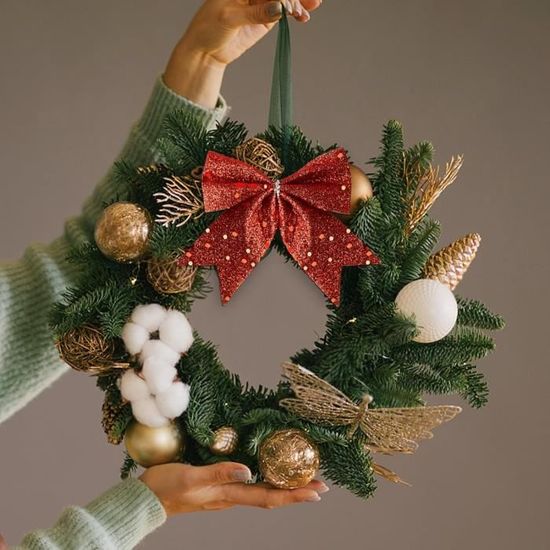 YSUVIN Noeud De Ruban De Noël, 12PCS Paillettes Noël Bow