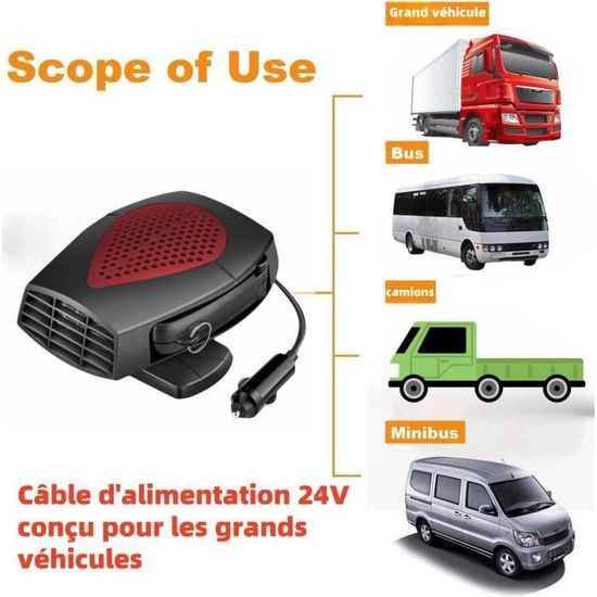 Chauffage/Ventilateur De Voiture 12V 150W - Pivotant 360°, Base Amovible, Pour Toutes Voitures