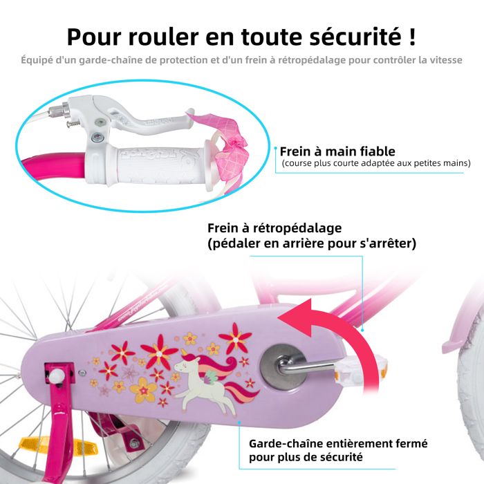 JOYSTAR Vélo Licorne 12 pour Fille de 2-4 Ans, vélo Enfant avec siège de vélo de poupée et Roues stabilisatrices, Rose