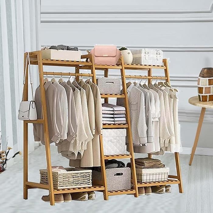 Portant A Vetement avec Etagere,Dressing penderie Bois,Portant Penderie à  Vêtements en Bambou, avec 9 Etagères De Rangement 1 [269] - Cdiscount Maison