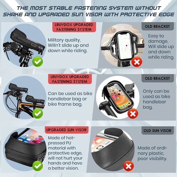 ENONEO Support Téléphone Moto étanche Rotation à 360 Anti-Vibrations Porte Telephone Moto avec ID Tactile Sensible Support Smartphone Scooter Rétroviseur pour 5.5-6.8 Pouces Smartphones (Noir, L