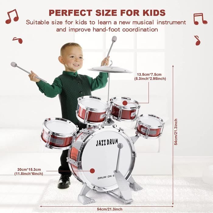 Kit De Batterie Jazz pour Enfants 5 Tambours avec Tabouret DéButants  Instrument Musique à Batteries Et Percussions Vacances J [34] - Cdiscount