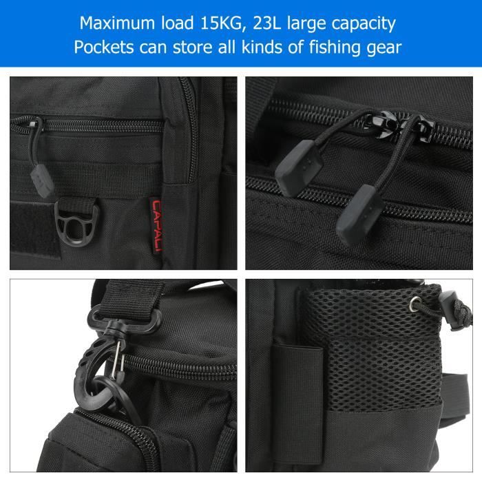 DAGT Sac De Pêche Multifonction Grande Capacité – Tissu Oxford, Bandoulière, Poches Réglables Pour Moulinets Et Leurres