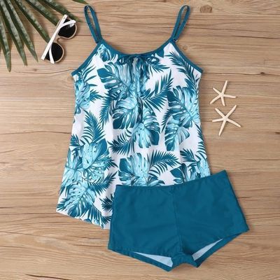 Tankini Femme Grande Taille SEAUR - Maillot 2 Pièces Imprimé Vintage - Haut + Short De Bain - 80% Nylon