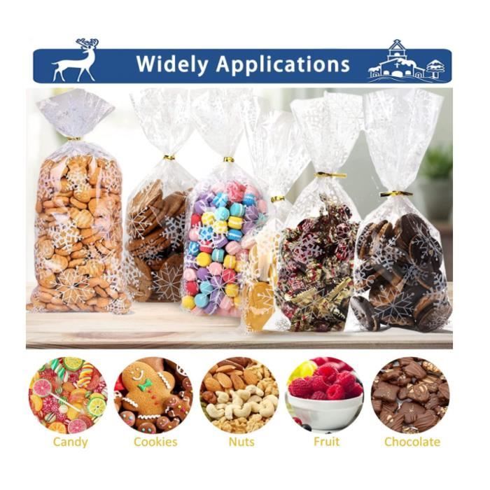 200 Sachets Plastique Transparents 14x20cm Avec Liens Dor√©s - Pour Bonbons, Biscuits, Cadeaux Et Mariages - 6