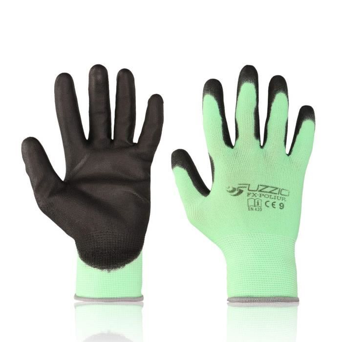 FUZZIO 20 paires de gants de travail enduits avec clip pour gants (L