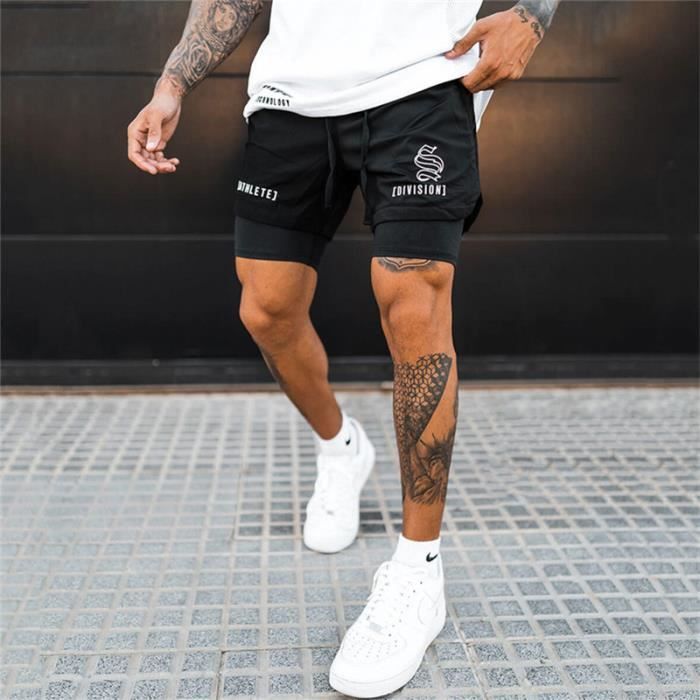 Short de Sport 2 en 1 pour homme, pantalon de Jogging, de course à