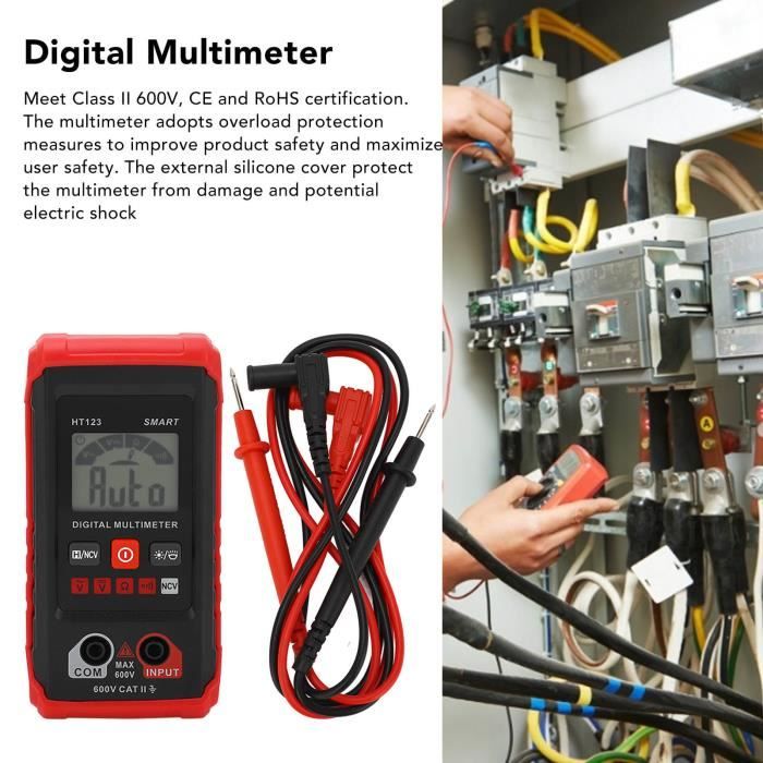 Multimètre numérique intelligent HABOTEST HT123 - Testeur de tension AC/DC, résistance et continuité avec NCV