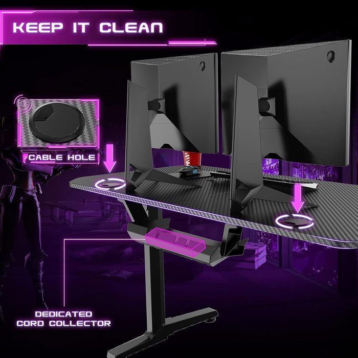 Bureau Gaming JUMMICO L 120x120cm - Bureau D'angle Réversible