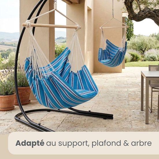 Chaise Balancoire AMANKA Innovant XXL Siège Suspendu En Toile 185x130cm Hamac Pour S'asseoir Gris Deux Sur La Balançoire