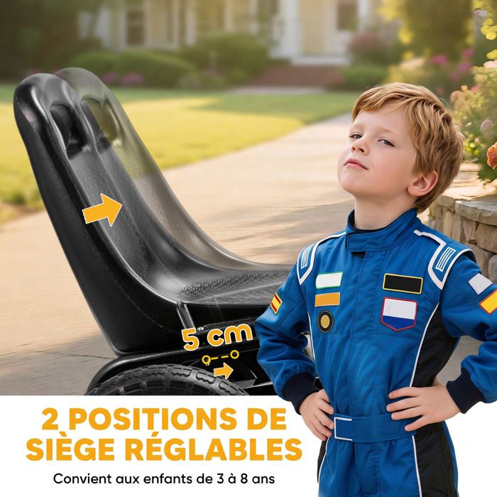 Kart à Pédales AIYAPLAY – Siège Réglable 2 Positions, Pneus EVA 25 Cm, Frein Manuel Et Vitesses, Pour 3-8 Ans, Rouge