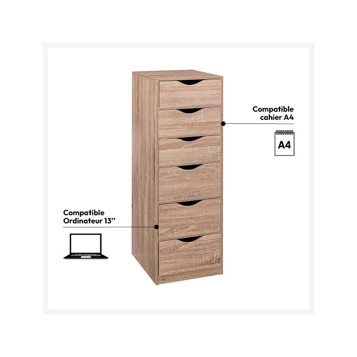 Caisson 6 tiroirs effet naturel Couleur beige 5Five Simply Smart | La Redoute