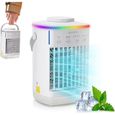 Climatiseur Mobile Silencieux, 2 en 1 Rafraichisseur d;air avec 4 Vitesses ; 2 Brumes, 2-8H Timer, 7 LED,Petit