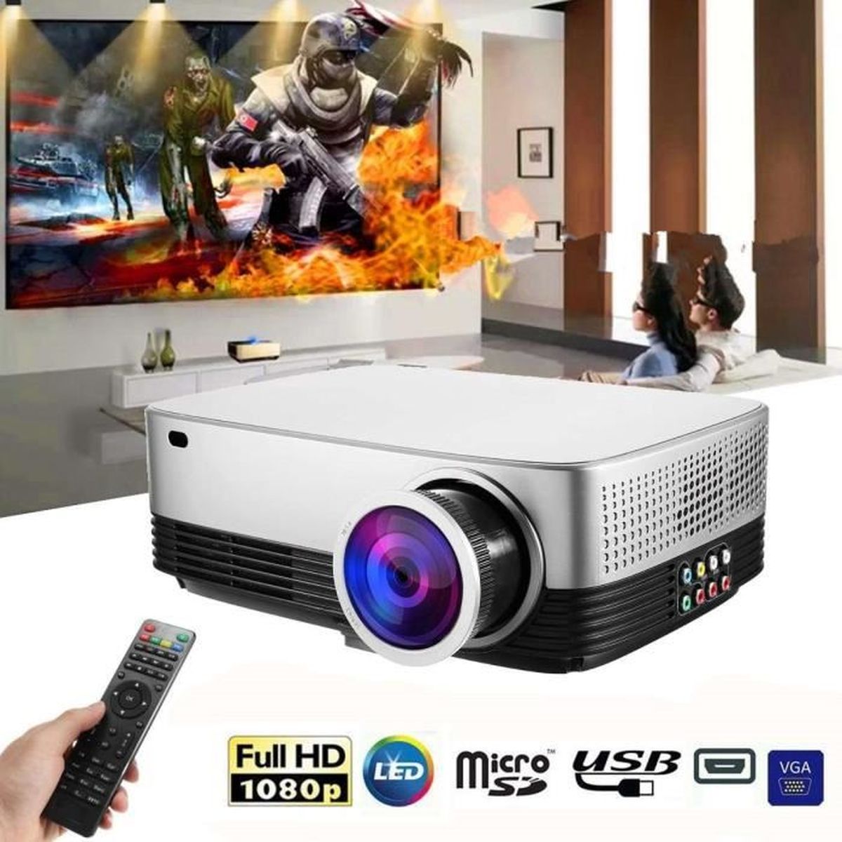 Projecteur LCD 5,8 pouces Projecteur multimédia natif 3000 Lumens Vidéo