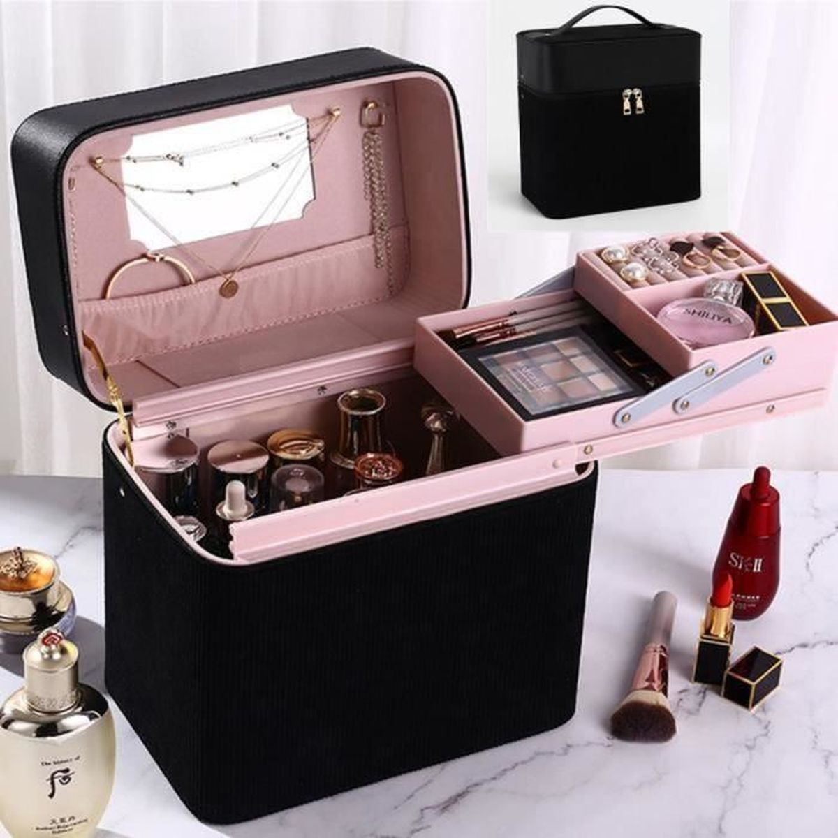 Musekey Vanity Case Rigide Multicouche Grand Mallette Maquillage Femme