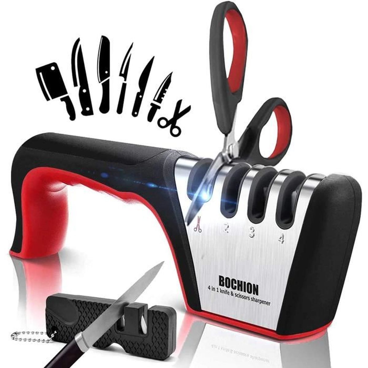 Aiguiseur Couteaux Professionnel , 4-en-1 Aiguiseur De Cuisine Affuteur Couteau Et Ciseaux Knife Sharpener Avec Gomme Antiderapante Pour Couteaux En Inox Et Ceramique 87008020