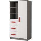Armoire chambre d'enfants HUCOCO MARLIE - 3 tiroirs + 5 étagères - Rouge