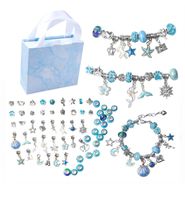63pcs Cadeau Fille 6-12 Ans Enfant Jouet,DIY Perles Kit Bracelet Fille Kit de Fabrication Bijoux Enfants Fille, Bleu