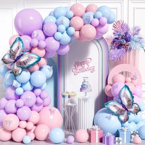 Guirlande De Ballons Double Couleur 94 Pièces – Bleu Marine, Rose Chaud, Argent – Pour Anniversaire, Mariage, Baby Shower