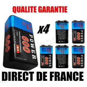 PILES 4 Piles 9V 600mAh Ni-MH Rechargeable - DIRECT DE FRANCE NEUF