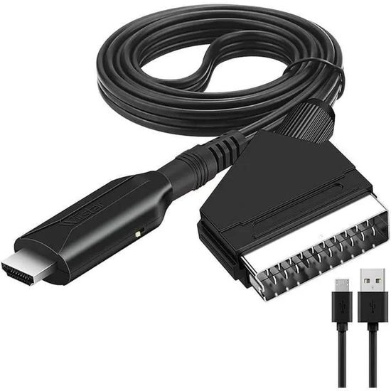 Adaptateur SCART Vers HDMI HUAREW Avec Câble - Convertisseur Vidéo 1080P/720P Pour TV, DVD, PS4