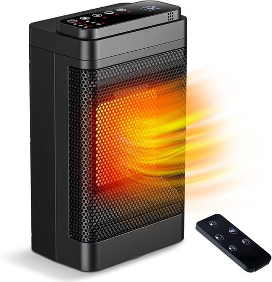 Chauffage D'appoint 1500W Avec Oscillation 70° - Modes éco, Thermostat, Minuterie 1-12h, Télécommande, Silencieux