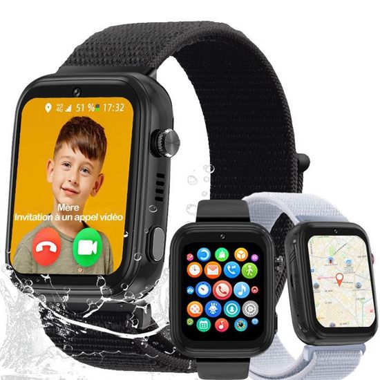 Montre Connectée Enfant 4G Avec GPS - Appels Vidéo, SOS, étanche IP68 - Pour 4-12 Ans - Mode école, Jeux, Podomètre