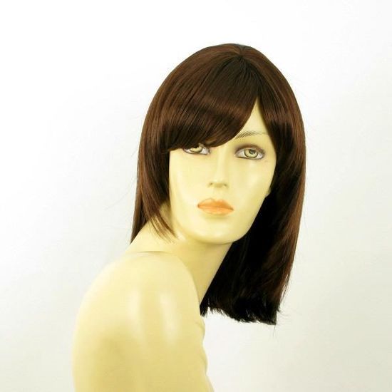 Perruque Synthétique Mi-longue Châtain Cuivré Mèches Blondes - Modèle GLADIS 6BT27B, Raie Libre, Bonnet Moyen