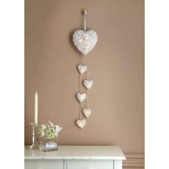 Guirlande LED Cœurs En Osier - 6 Lumières Murales à Piles Style Shabby Chic