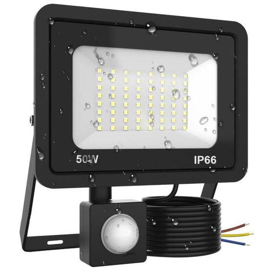 Projecteur LED Extérieur 50W Avec Détecteur Mouvement - 5000LM IP66 - Blanc Froid 6000K - Pour Jardin, Garage, Entrée