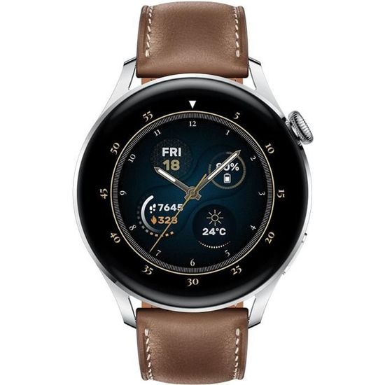HUAWEI Watch 3 Classic Brown - Montre connectée - Bracelet en cuir marron - Ecran tactile 1.43" - Bluetooth 5.2  - Résistance 5ATM