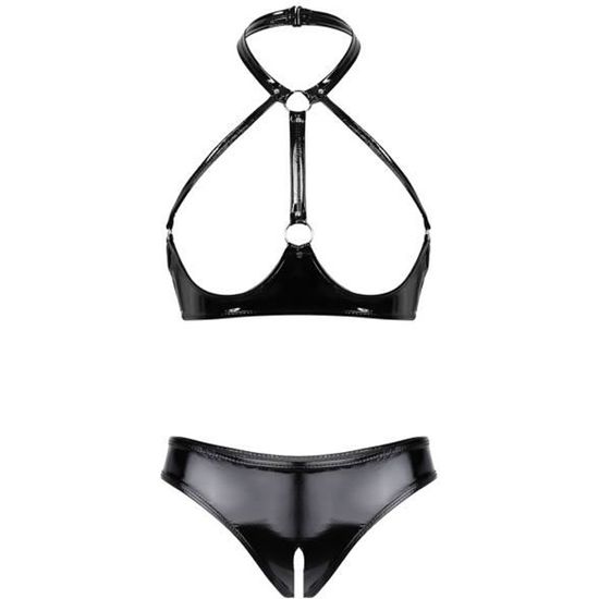Zaldita Soutien-Gorge Push-Up En Cuir Verni Ouvert - Top Bra Sexy Avec Zipper, Lingerie Érotique Pour Femme
