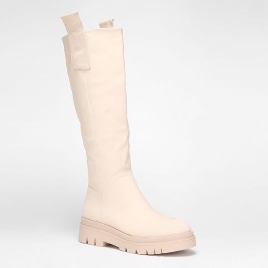 Boots bi-matière à semelle crantée - Beige