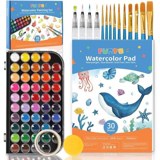 Grabie Ensemble de peinture aquarelle, idéal pour la peinture, 50 couleurs, pinceau de détail Grabie Ensemble de peinture aquarelle, idéal pour la peinture, 50 couleurs, pinceau de détail