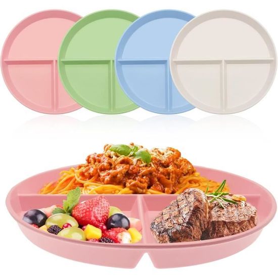 GOTRUST 4PCS Assiettes en 3 Divisées en Plastique, 23C Incassables GOTRUST 4PCS Assiettes en 3 Divisées en Plastique, 23C Incassables