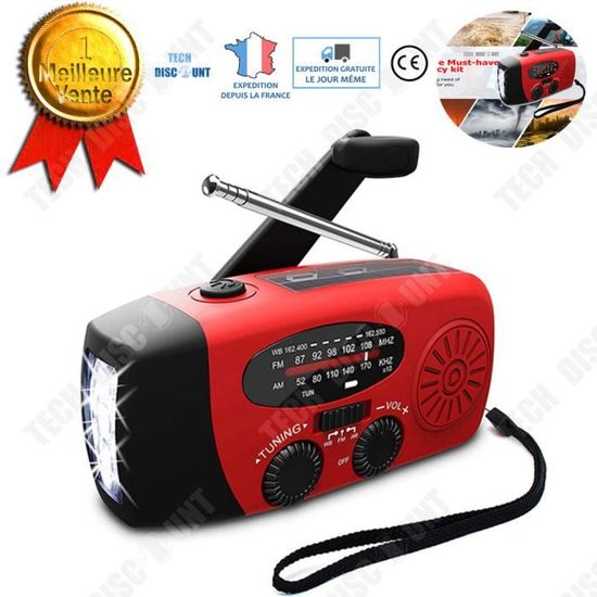 Chargeur Usb Urgence Radio Urgence 5 Alimentations - Solaire/Manivelle/USB, NOAA, Lampe, Chargeur Radio Portable 5 Façons