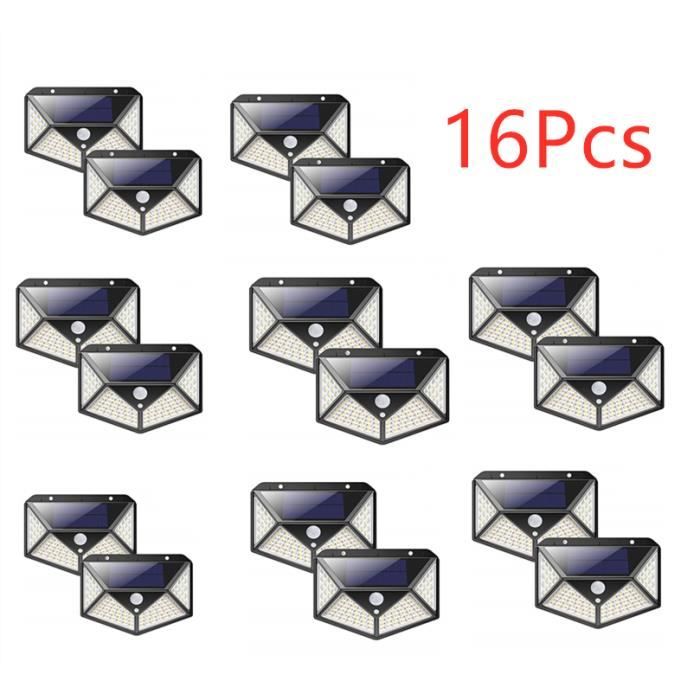 【16 Pack-Haute Luminosité】Lampe Solaire Extérieur 100 LED Etanche Solaire Détecteur de Mouvement Eclairage Avec Télécommande Spot