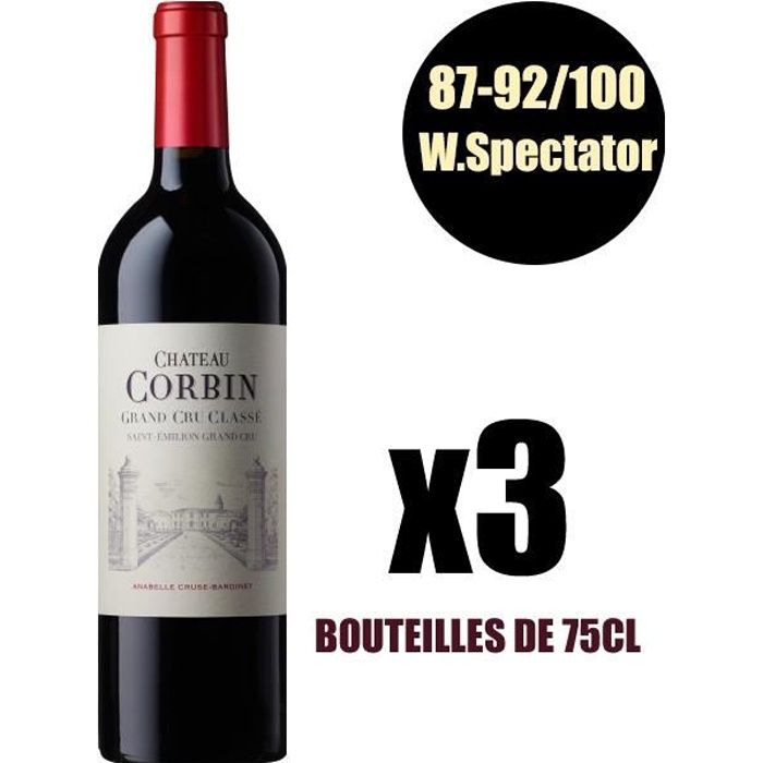 X3 Château Corbin 2014 75 cl AOC Saint-Emilion Grand Cru Classé Rouge Vin Rouge