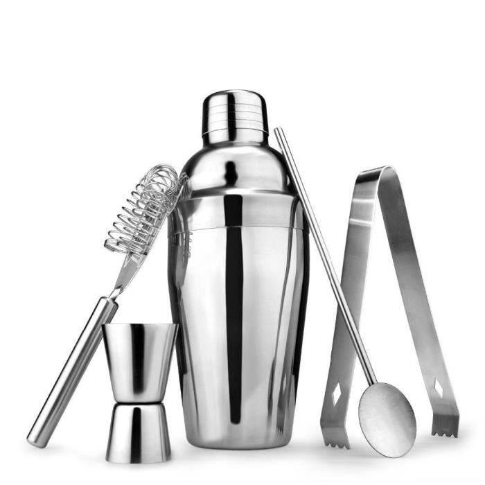 5Pcs - Set mélangeur outil barman en acier inoxydable shaker boisson bar 750ml
