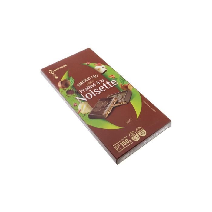 Tablette au chocolat au lait praliné noisettte Leader Price - 150