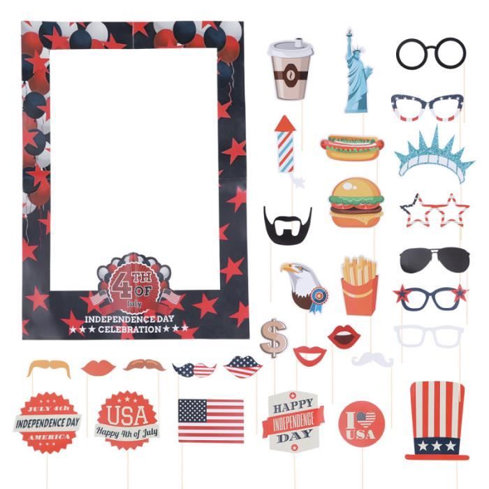 31 Pcs Photo Booth Props Cadre Amérique Jour De La Fête Selfie Accessoires Poche Partie PACK ACCESSOIRES PHOTO - OPTIQUE