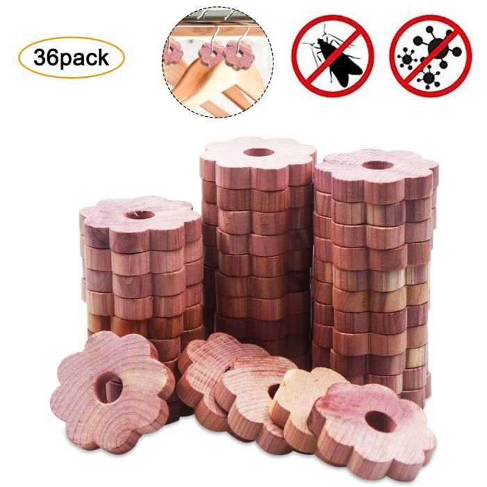 36pcs Anti-Mite Cèdre Anneau Anti-mite Naturel en Bois de Cèdre Protection Textiles Vêtements pour Penderie Armoire Dressing